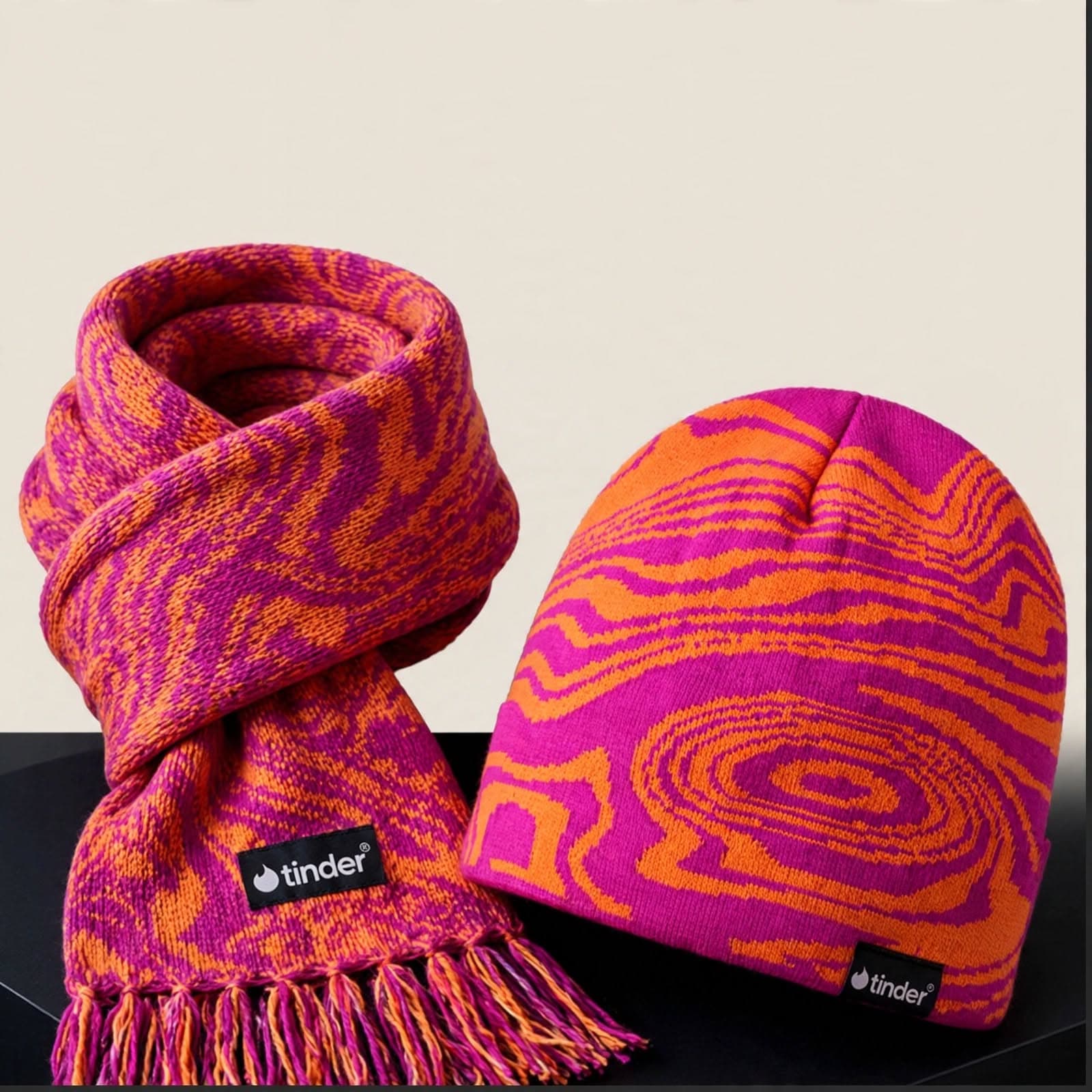 Tinder beanie and scarf set