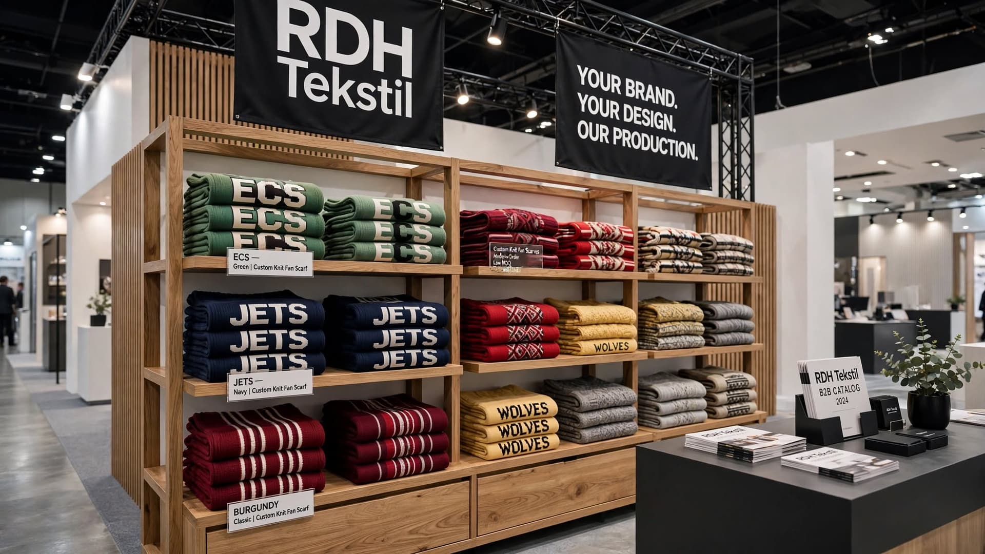 RDH Tekstil club scarves displayed on shelves