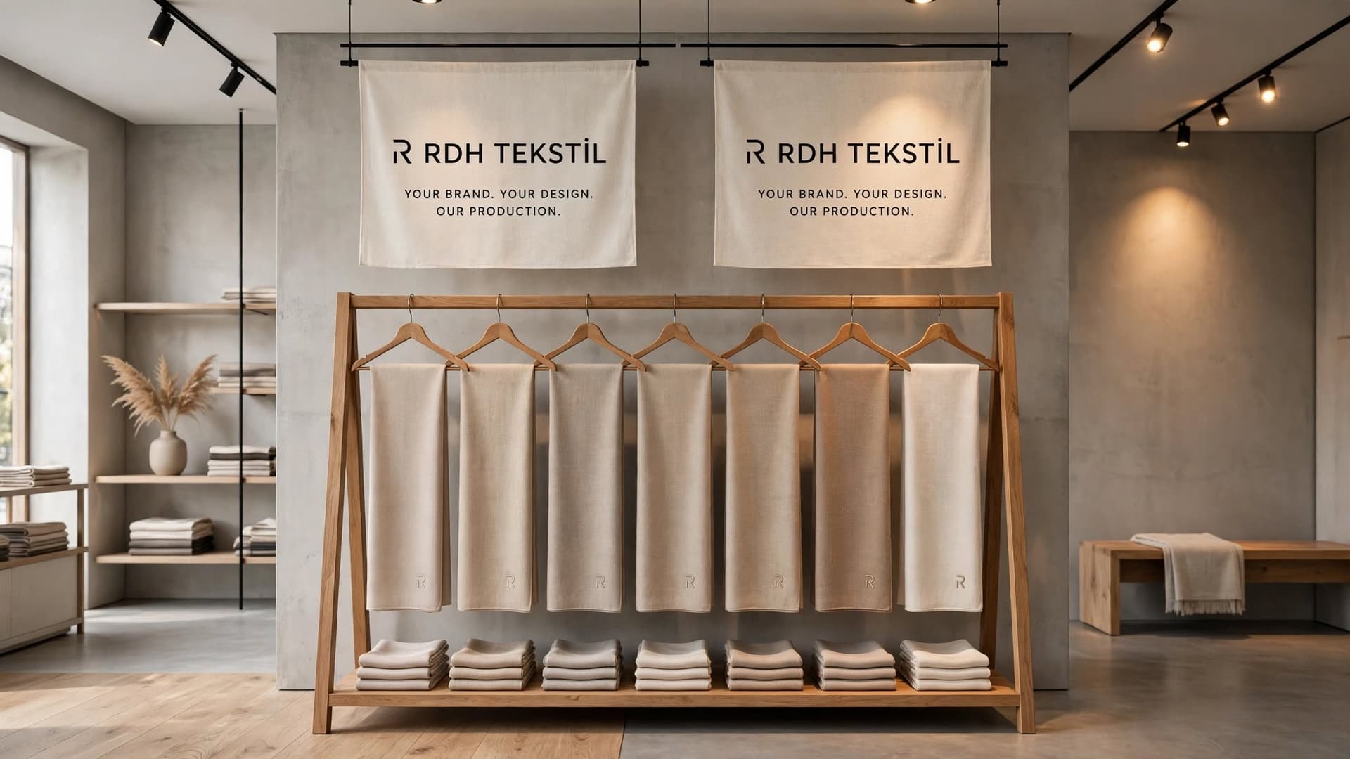RDH Tekstil scarves displayed on a rail