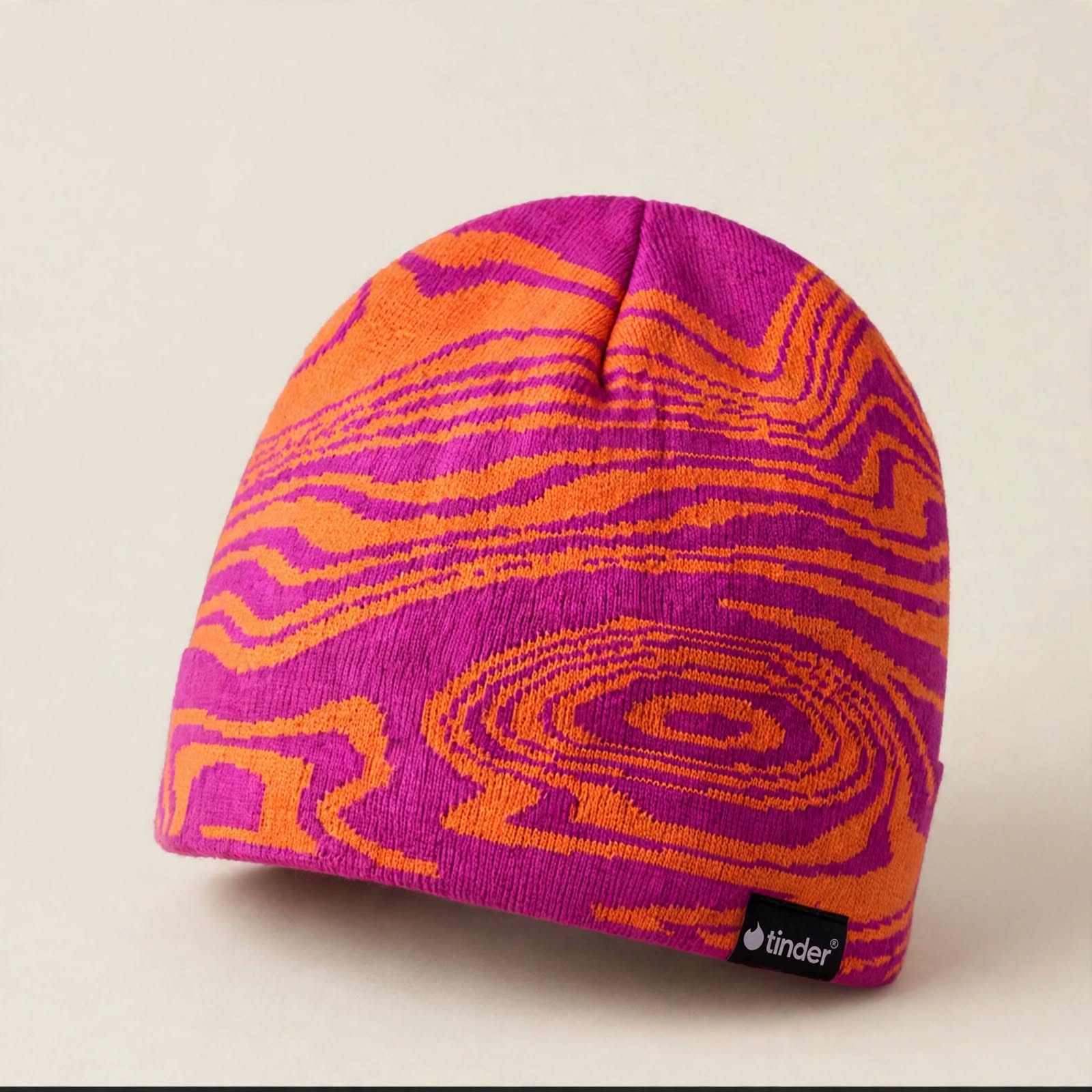 Pink and orange patterned Tinder beanie