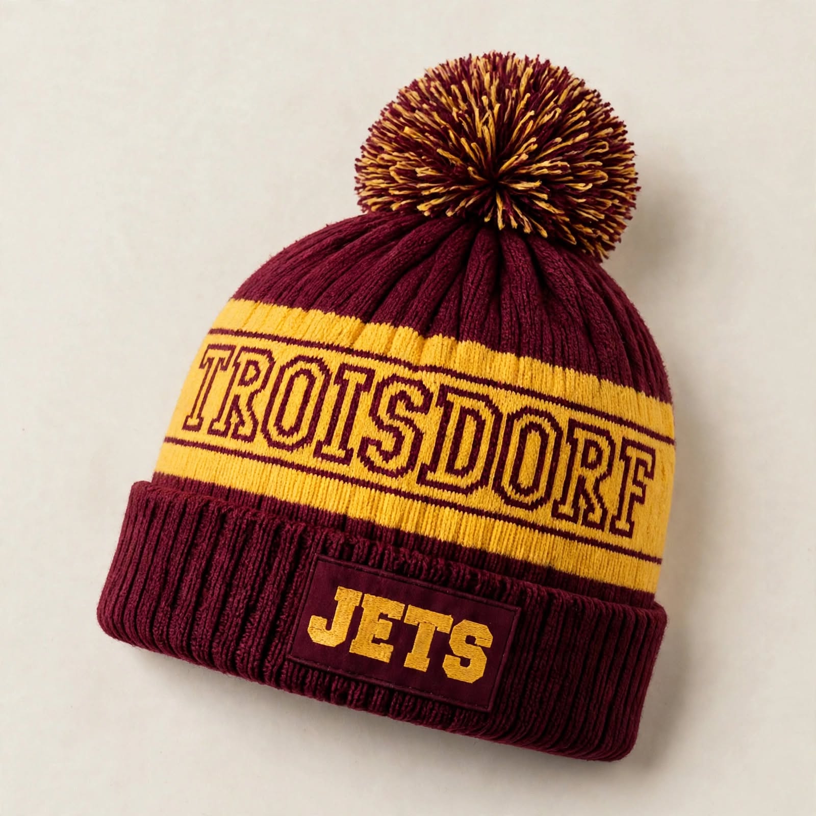 Bordo-sarı ponponlu Troisdorf Jets beresi