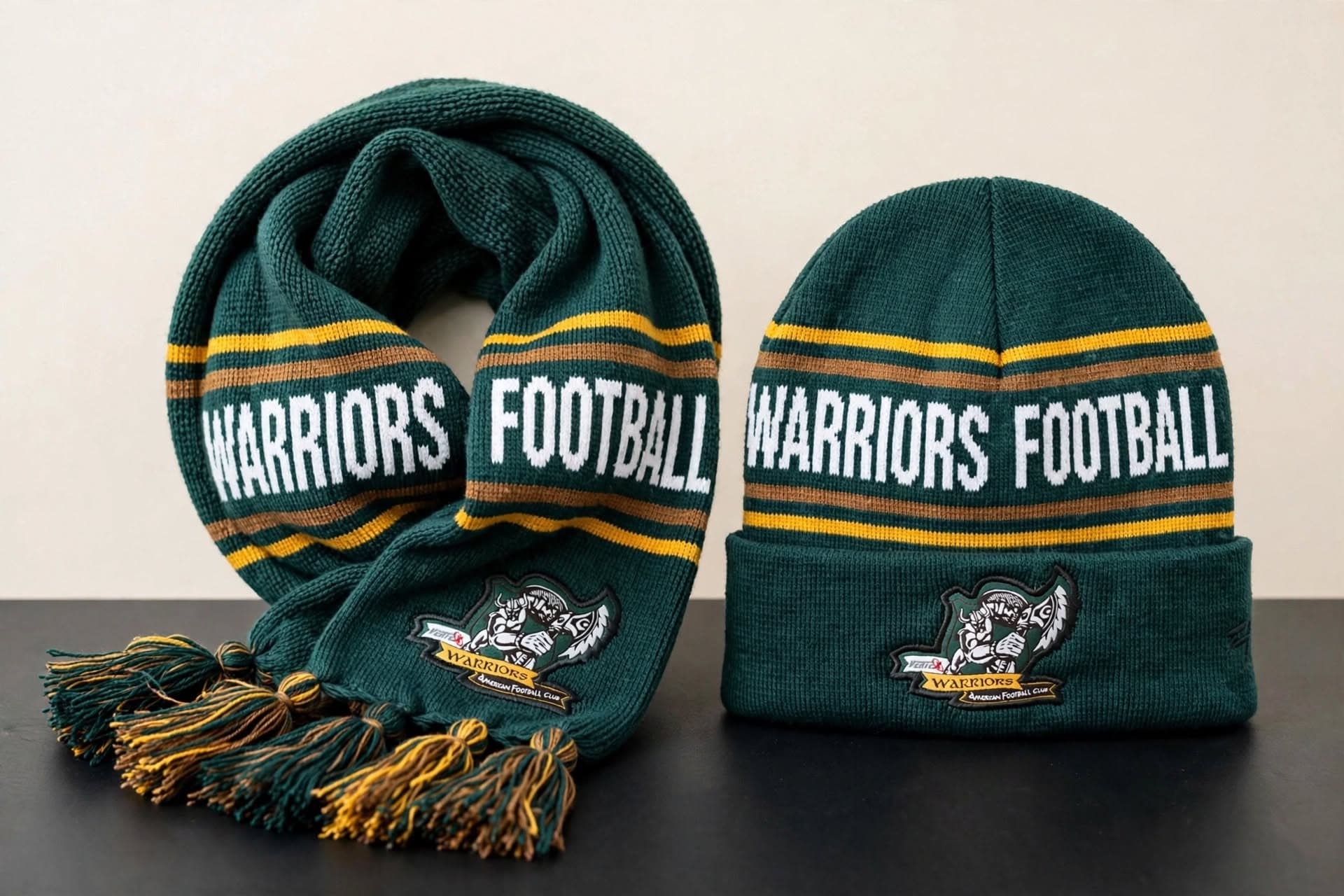 Warriors Football beanie and scarf set