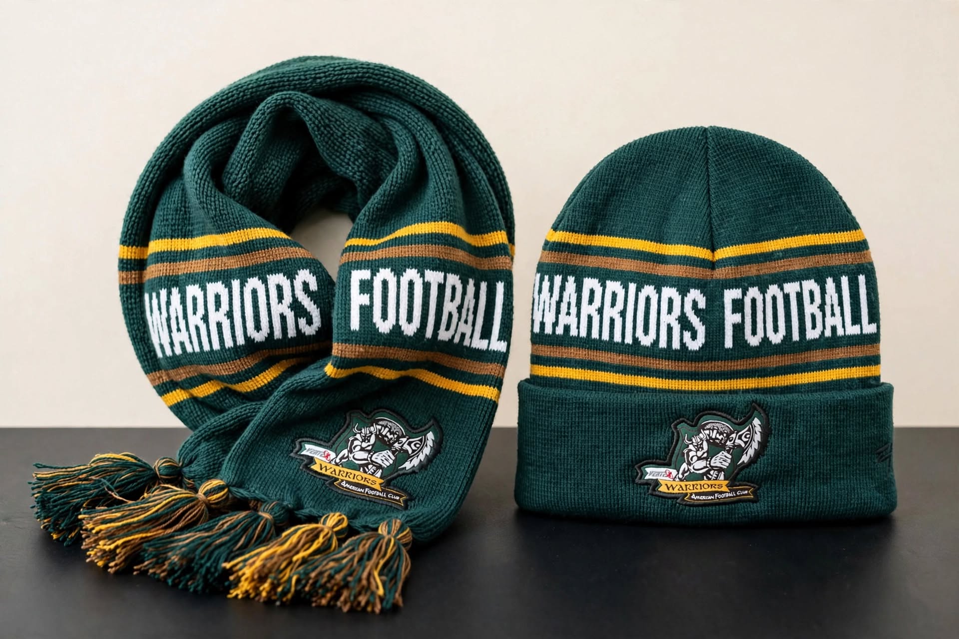 Warriors Football beanie and scarf set